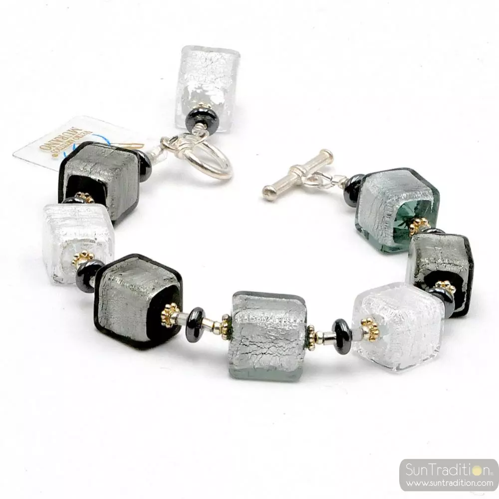 Gradiant silver cubes - silver cubes murano glass bracelet venice