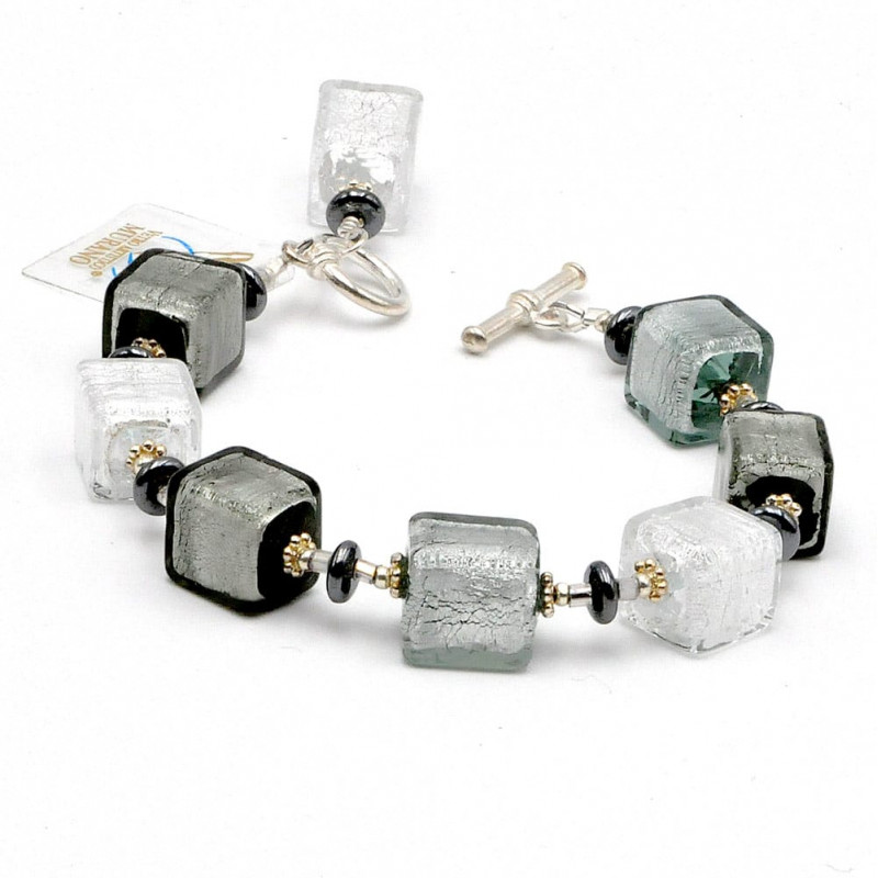 Pulseira de cristal murano preta e cinza 