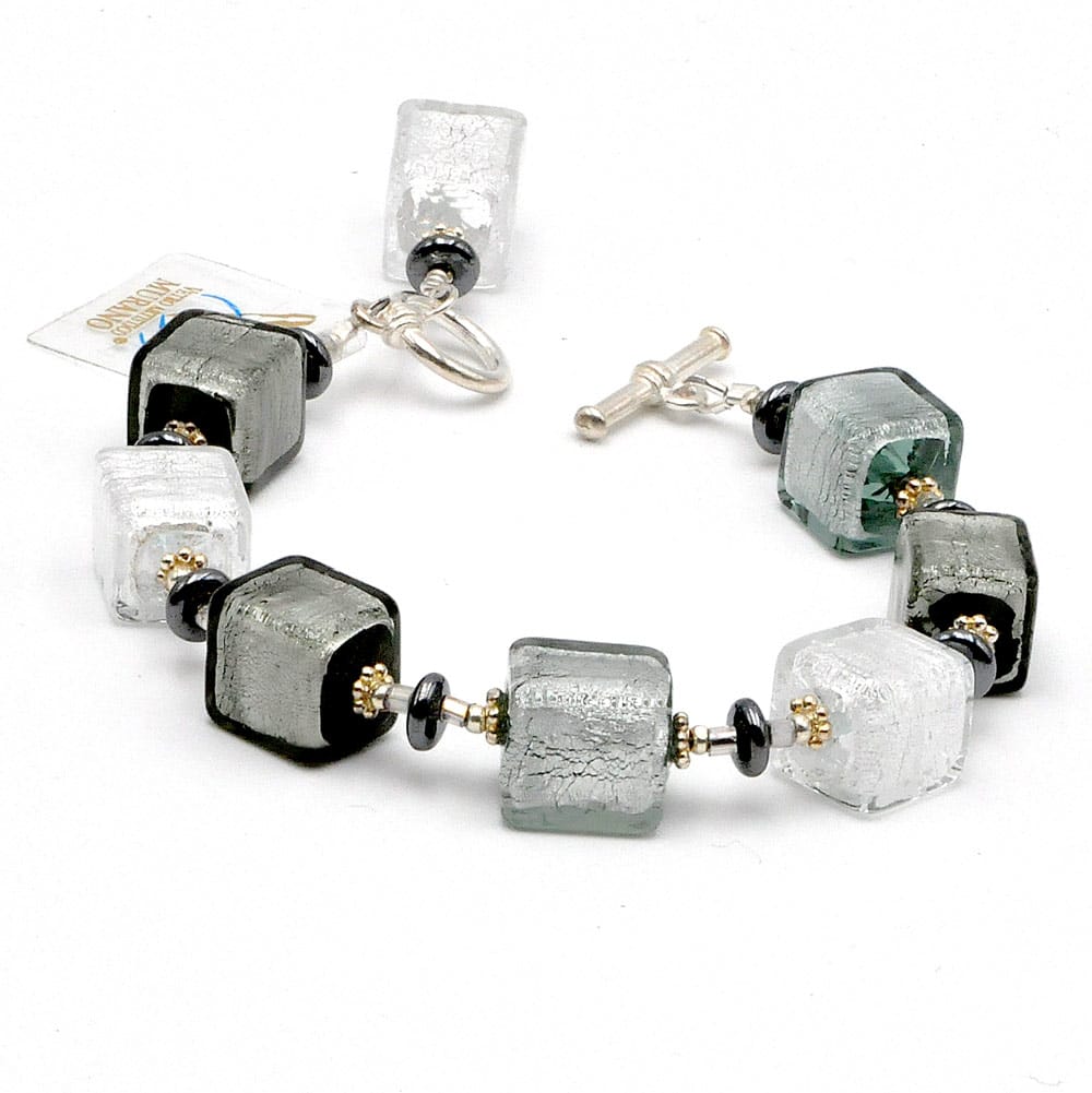 Silver cubes glass bracelet from murano venice
