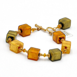 Cubes degrades deux or - bracelet or en veritable verre de murano de venise