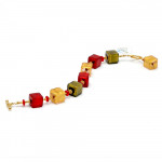 Pulseira de cristal murano vermelho e dourado de veneza