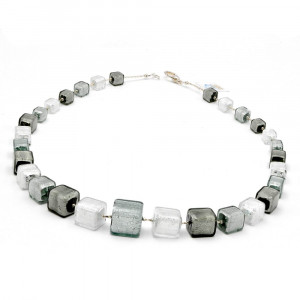 Cubes degrades silver - silver murano glass necklace venice