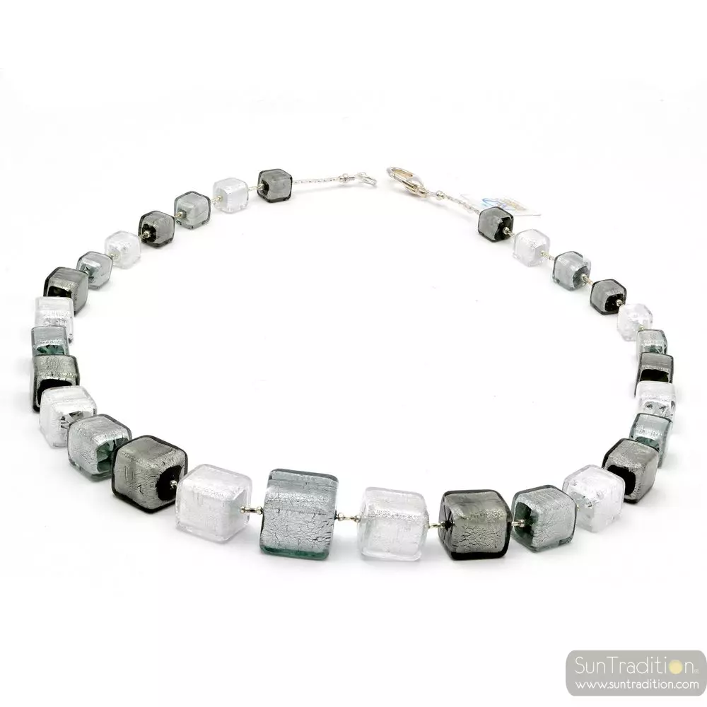 Cubes degrades silver - silver murano glass necklace venice