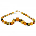 Collier bijou cubes degrades vert et or en veritable verre de murano de venise