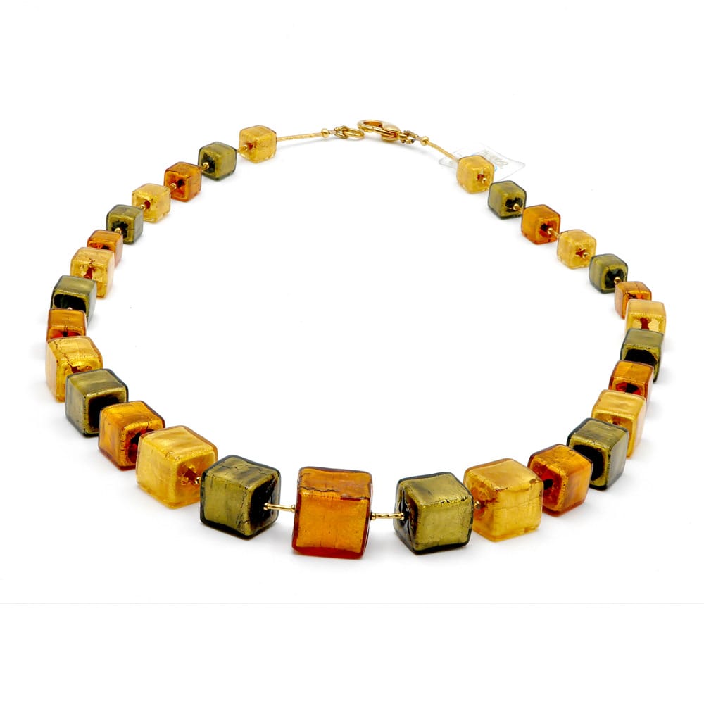 Green and gold necklace genuine murano glass of venice
