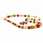 Conjunto de cristal murano quadrado vermelho e ouro