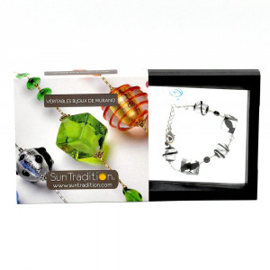 Rumba pulsera joya de perlas cubo negro de cristal de murano venecia