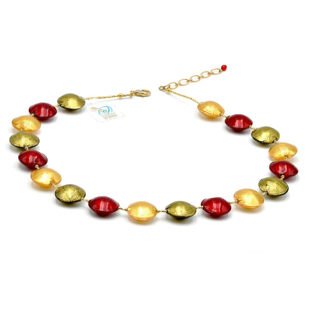 Pastiglia rojo y oro - collar verdadero cristal de murano de venecia