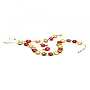 Parure de bijoux en veritable verre de murano rouge et or