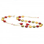 Conjunto de joyas rojo y oro cgenuino cristal de murano de venecia