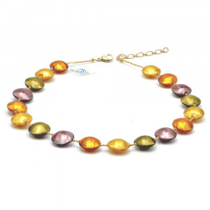 Pastiglia gold and parma - gold murano glass necklace jewelry genuine murano glass of venice