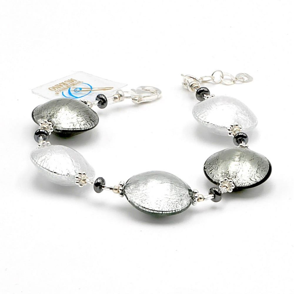 Pastiglia prata - pulseira de vidro murano pastilhas de prata