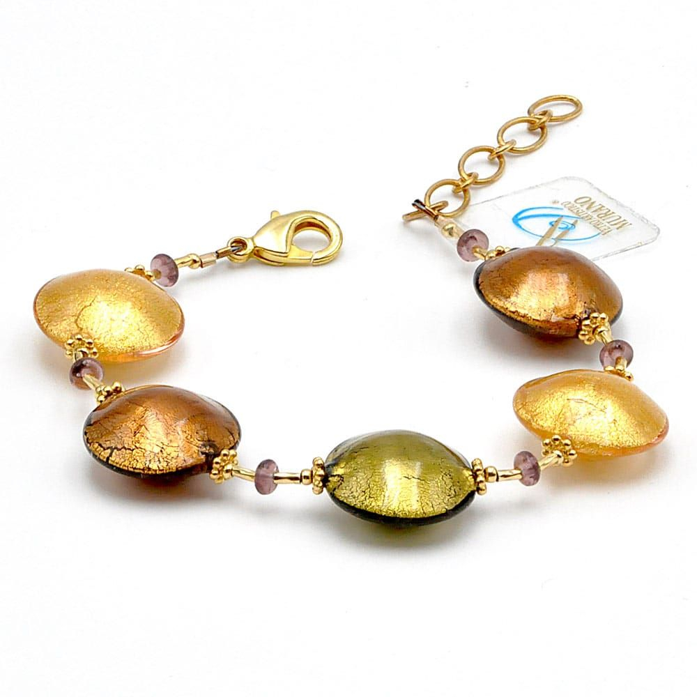 Bracelet en verre de murano or verre de murano de venise or jaune et ambre