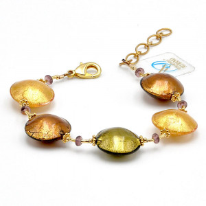 Pastiglia 2 oros - pulsera genuina cristal de murano de venecia oro amarillo y ambar