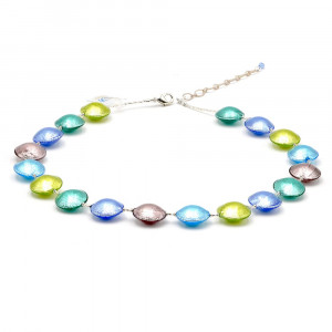 Pastiglia multi coloured - silver murano glass necklace murano glass of venice