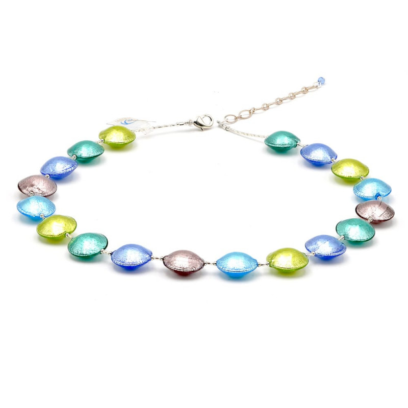 Collier en verre de murano bleu et argent de venise