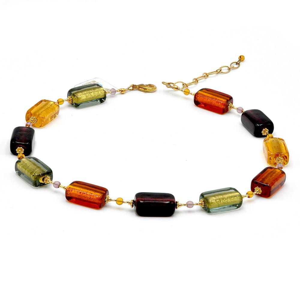 4 säsonger hösten - amber halsband i äkta glas murano venice
