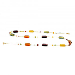 4 jahreszeiten herbst- halskette bernstein lang italienischer schmuck in gold und aus echtem murano glas