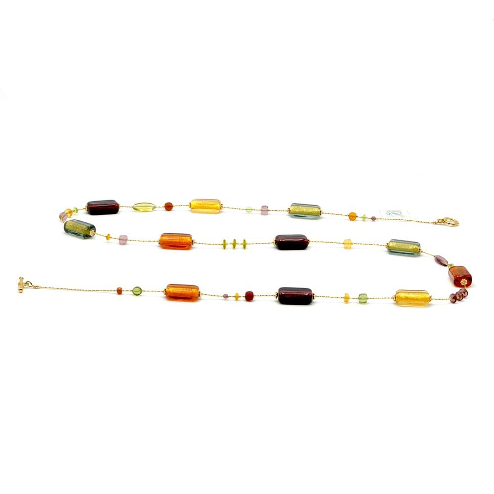 Ketting lange multi-gekleurde italiaanse sieraden in goud en murano-glas