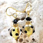 Black and gold earrings genuine murano glass venice