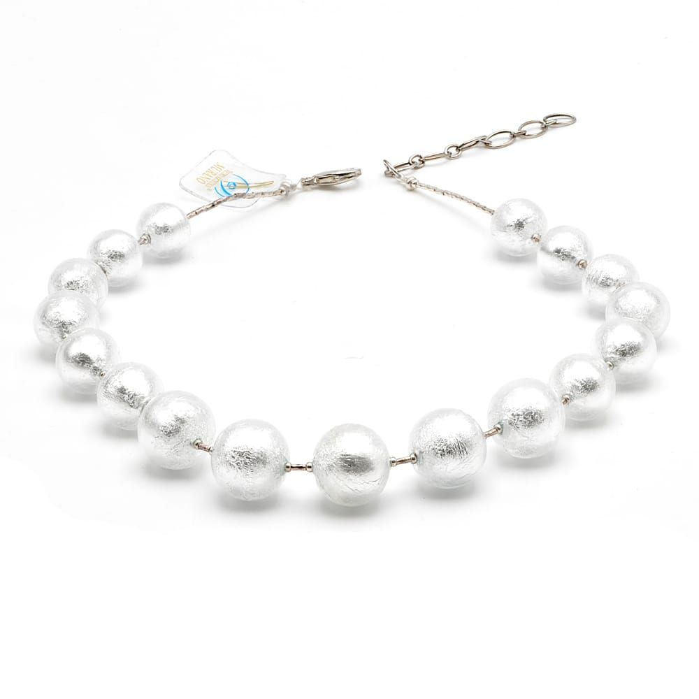 Ball silver - silver murano glass necklace genuine murano glass