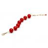Pulsera perlas rojo y oro - pulsera rojo y oro genuino cristal de murano de venecia