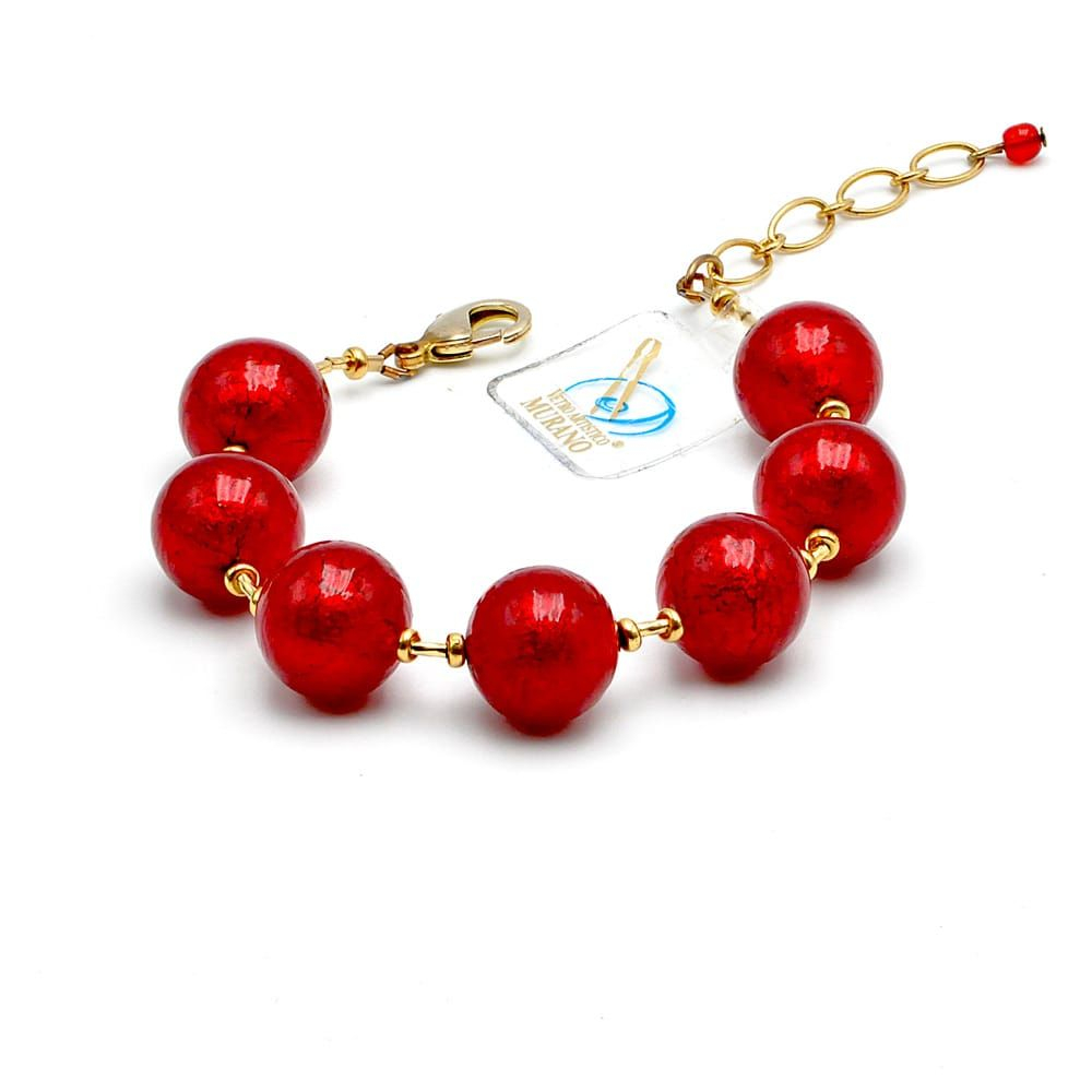 Ball rojo y oro - pulsera roja genuino cristal de murano de venecia
