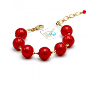 Ball red and gold - red murano glass bracelet from venice