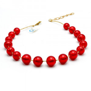 Colar vermelho de cristal murano redondo de veneza