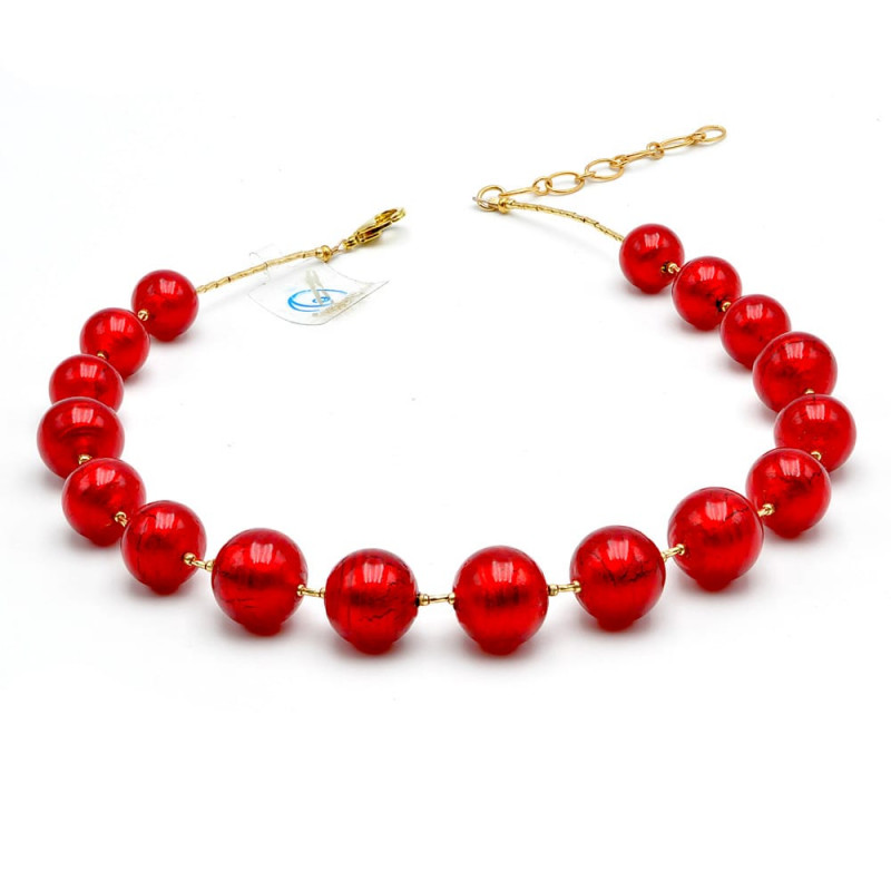 Colar vermelho de cristal murano redondo de veneza