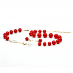 Conjunto rojo y oro - conjunto de joyas rojo de verdadero cristal de murano de venecia