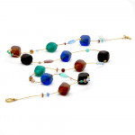 Large beads brown blue and green jewel,necklace genuine murano glass of venice