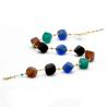 Necklace brown blue gold jewel, genuine murano glass of venice