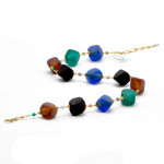 Ketting bruin blauw goud juweel, originele murano glas van venetië