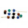 Green and blue gold necklace genuine glass satin from murano in venice