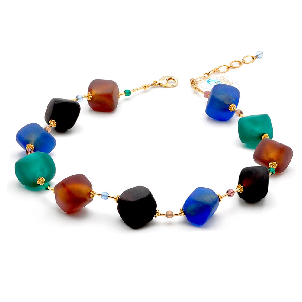 Blue brown gold murano glass necklace 