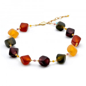 Scoglio satin color fall- gold murano glass necklace genuine murano glass jewelry of venice