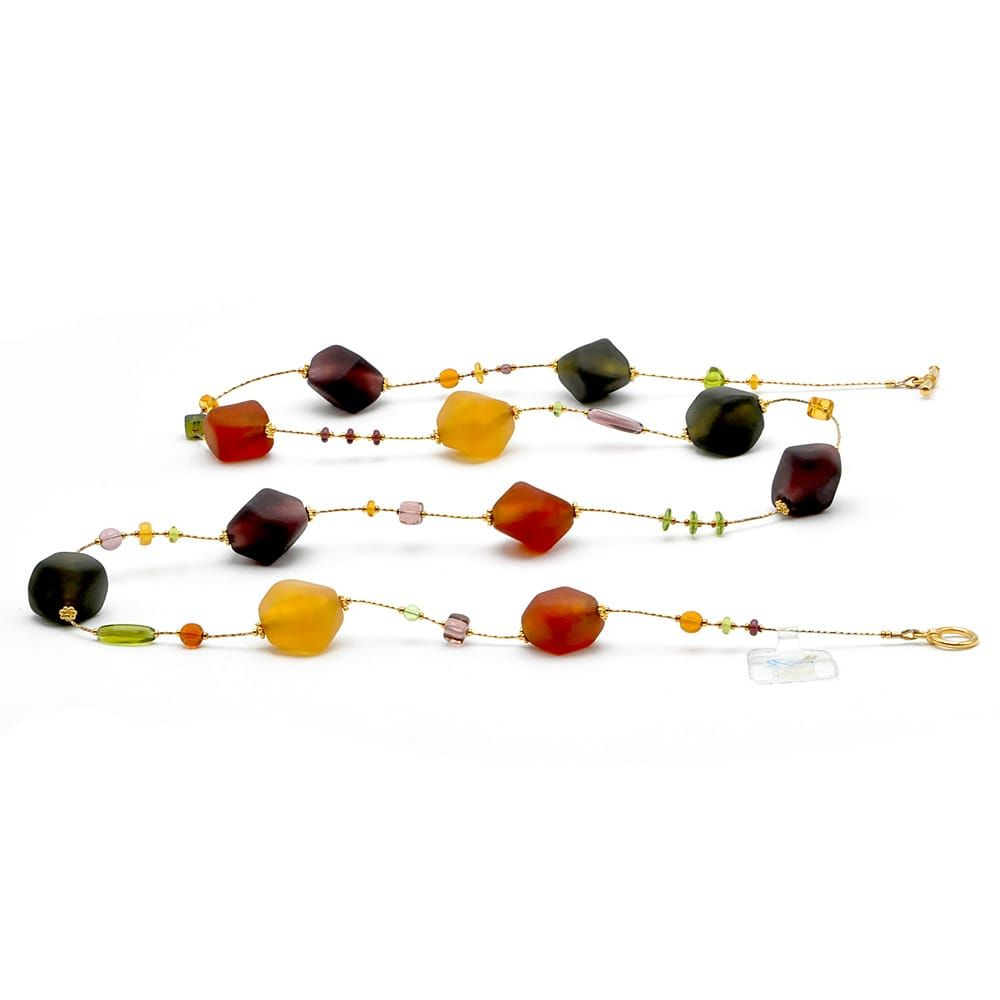 Scoglio satin couleur d'automne long - sautoir or bijou en veritable verre de murano de venise
