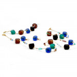 Blue and gold long jewelry set in real murano glass