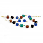 Conjunto de cristal murano azul satinado 