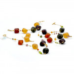 Schmuckset satin kette lang gold herbstfarben schmuck aus echtem murano glas