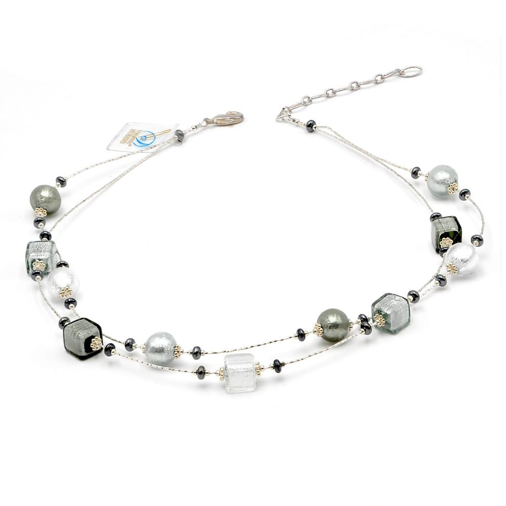Penelope plata - collar joya de genuino cristal de murano venecia