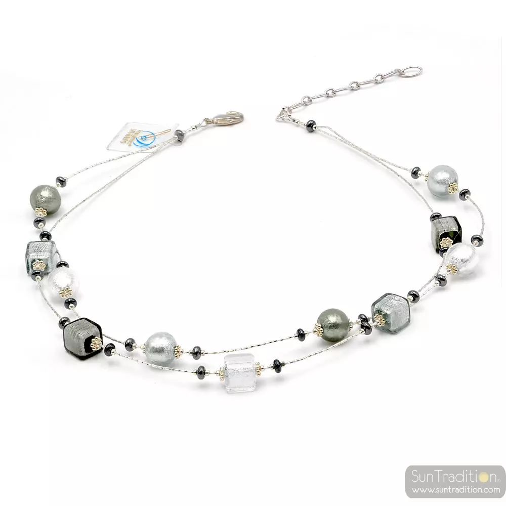 Penelope silver - silver murano glass necklace murano glass of venice