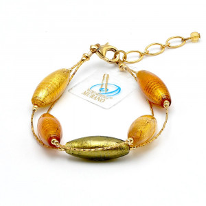 Oliver amber - amber, green and gold murano glass bracelet venice