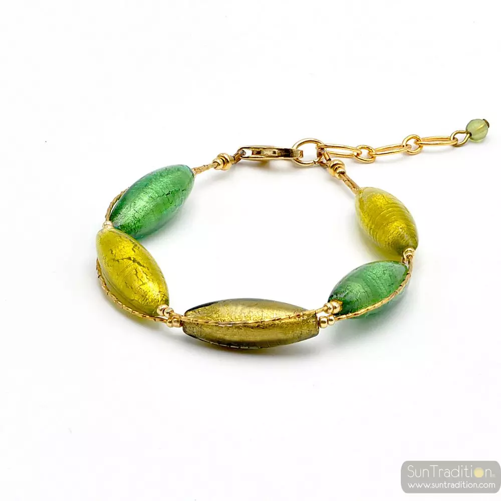 Oliver green - green and gold murano glass bracelet from venice