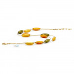 Amber and gold murano glass beds necklace - amber and gold murano glass necklace of venice