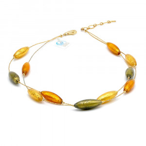 Olive grün und gold - halskette grün und gold aus echtem murano glas