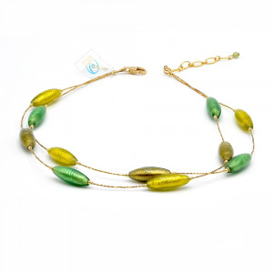 Olive grün und gold - halskette grün und gold aus echtem murano glas