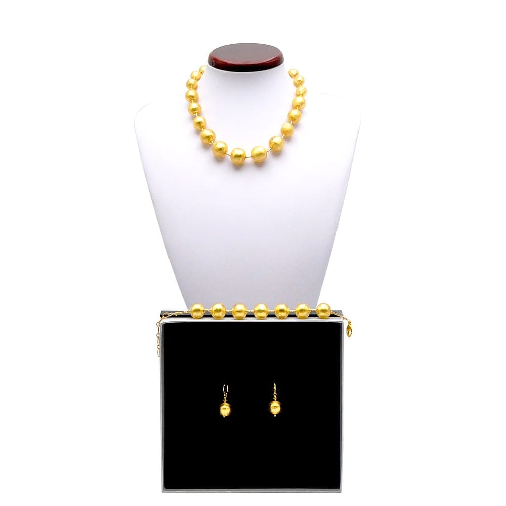 Conjunto de joias de vidro murano redondo ouro amarelo