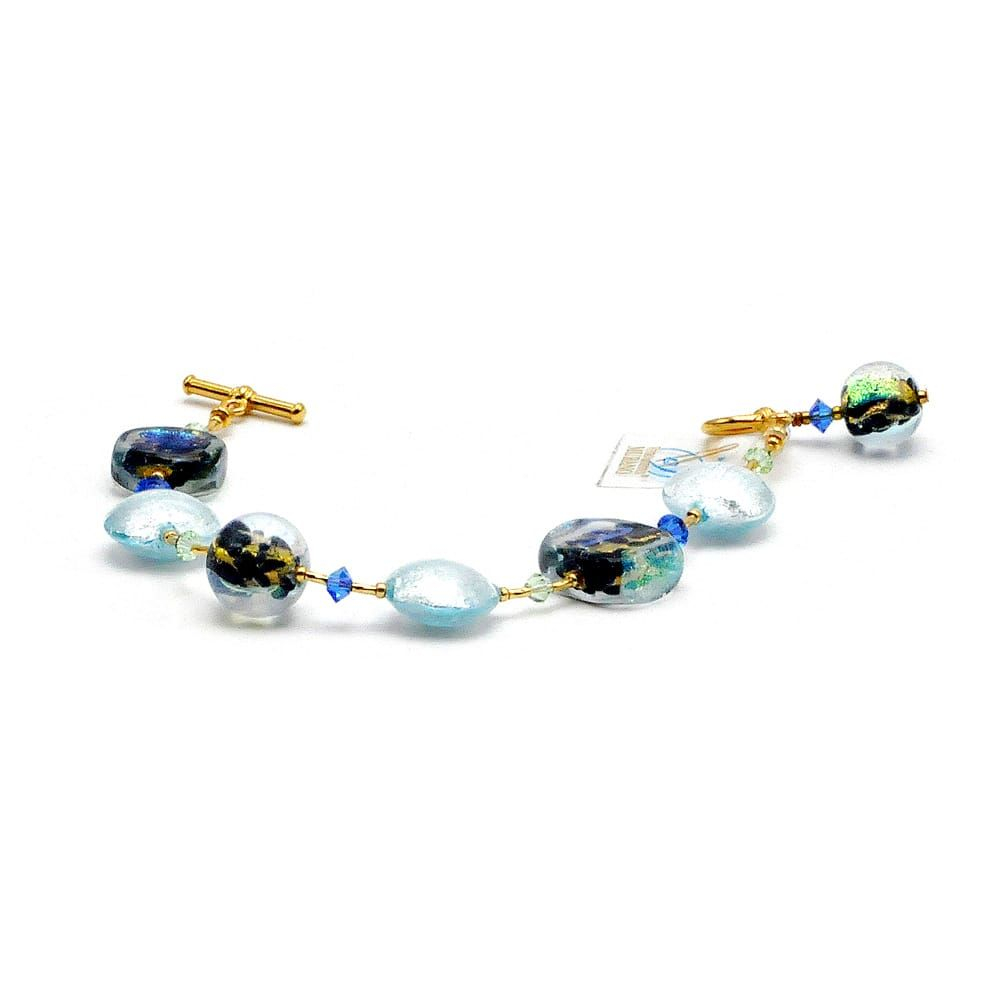 Clair de lune bleu - bracelet bleu en veritable verre de murano